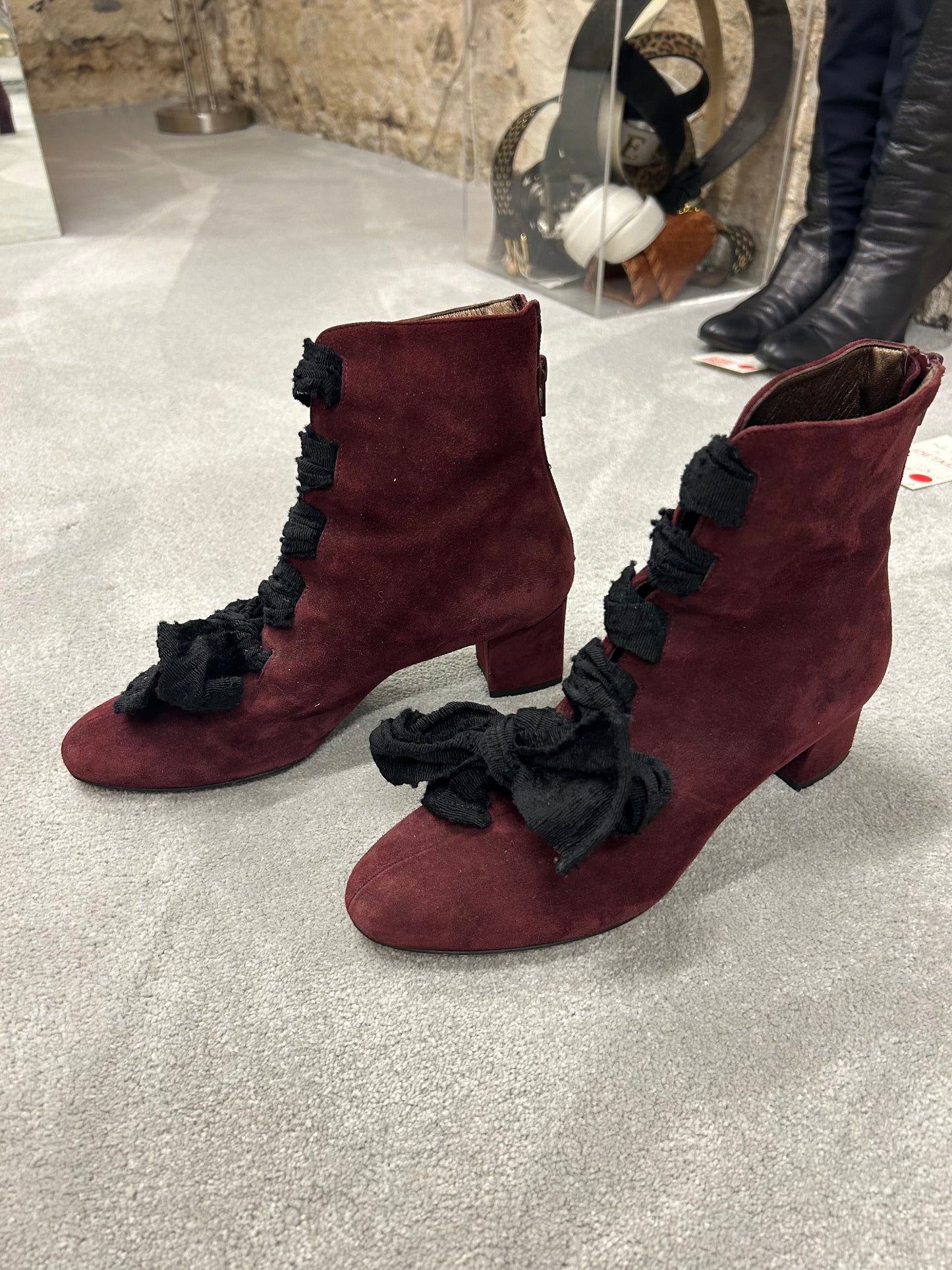 Italian suede ribbon boots