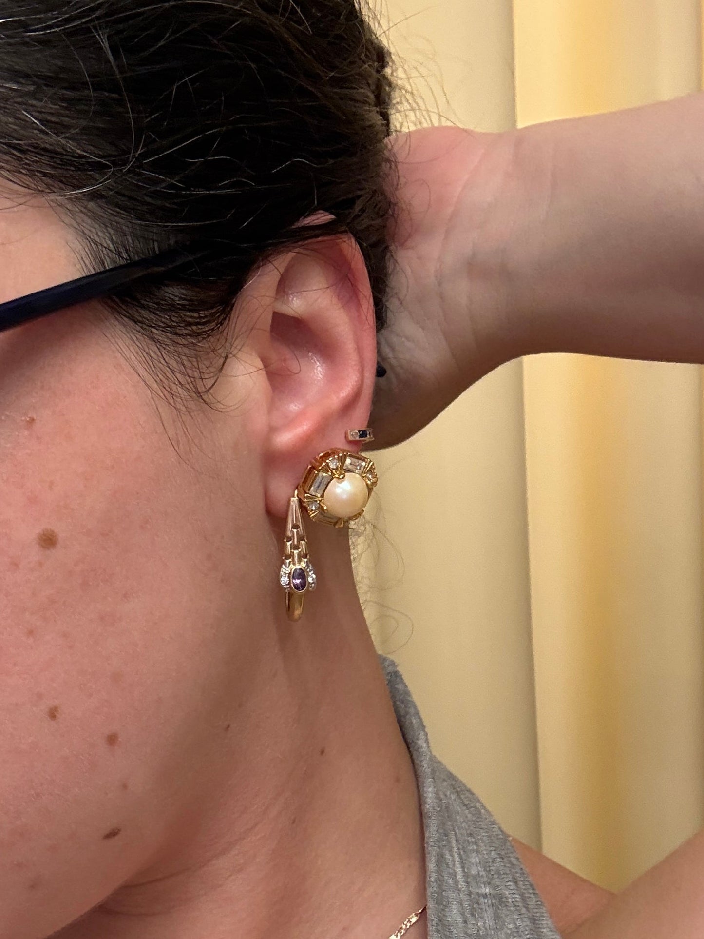 Nina Ricci Vintage Pearl & Crystal Clip-On Earrings