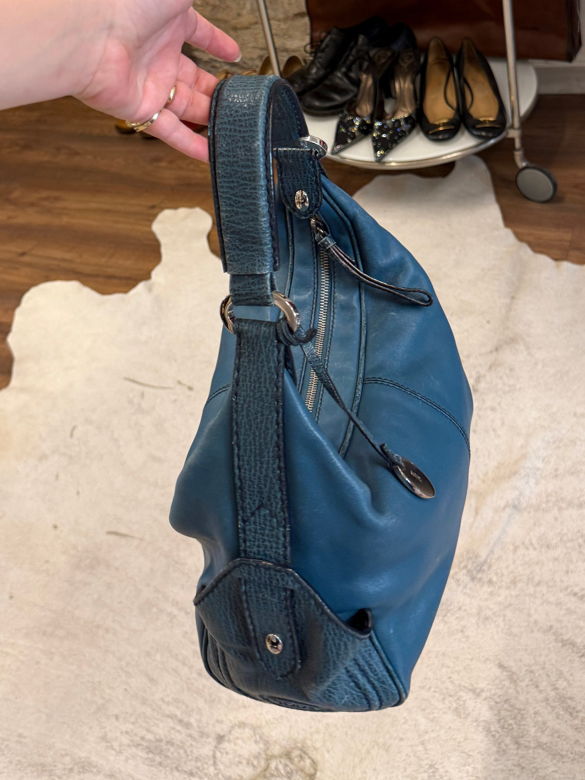 Tod’s Blue Leather Shoulder Bag 2000s