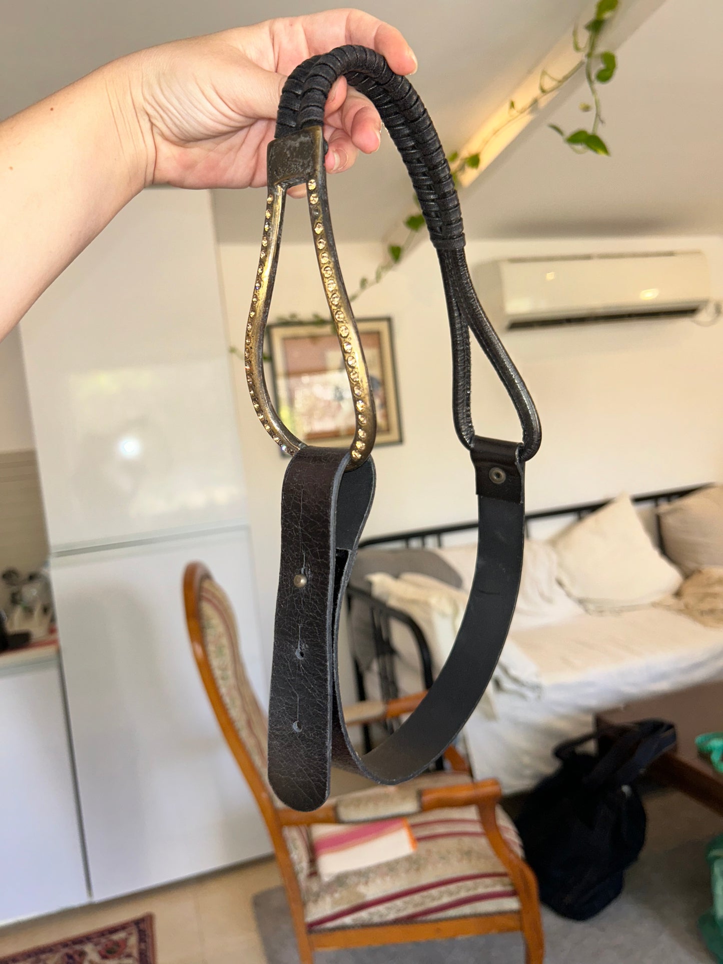 Vintage buckle fold belt - black