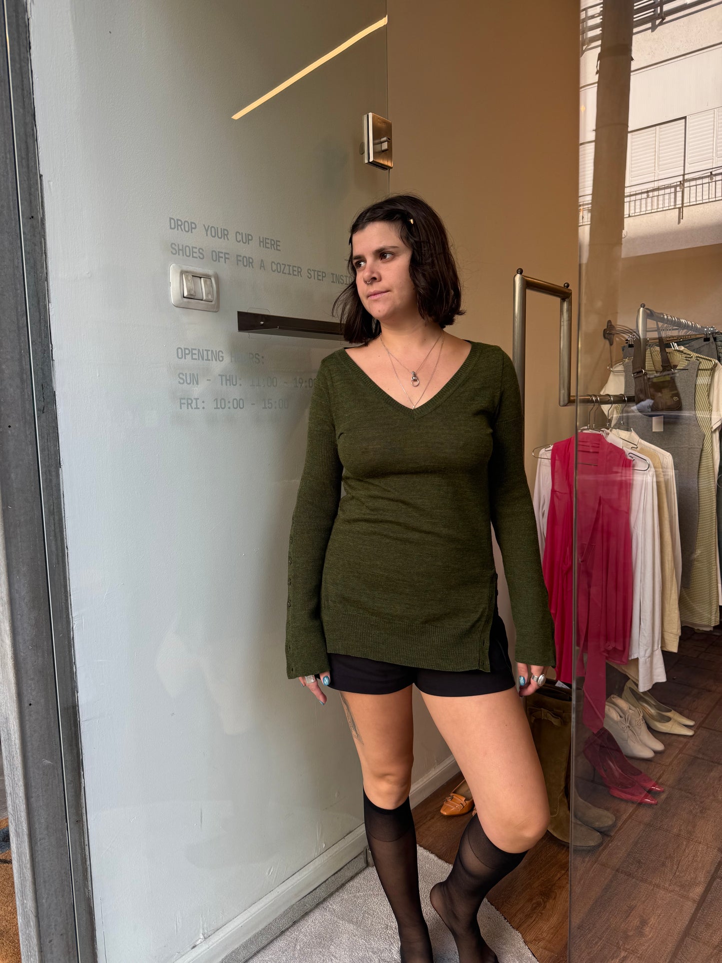 LIMI feu Olive Green Buttoned Knit
