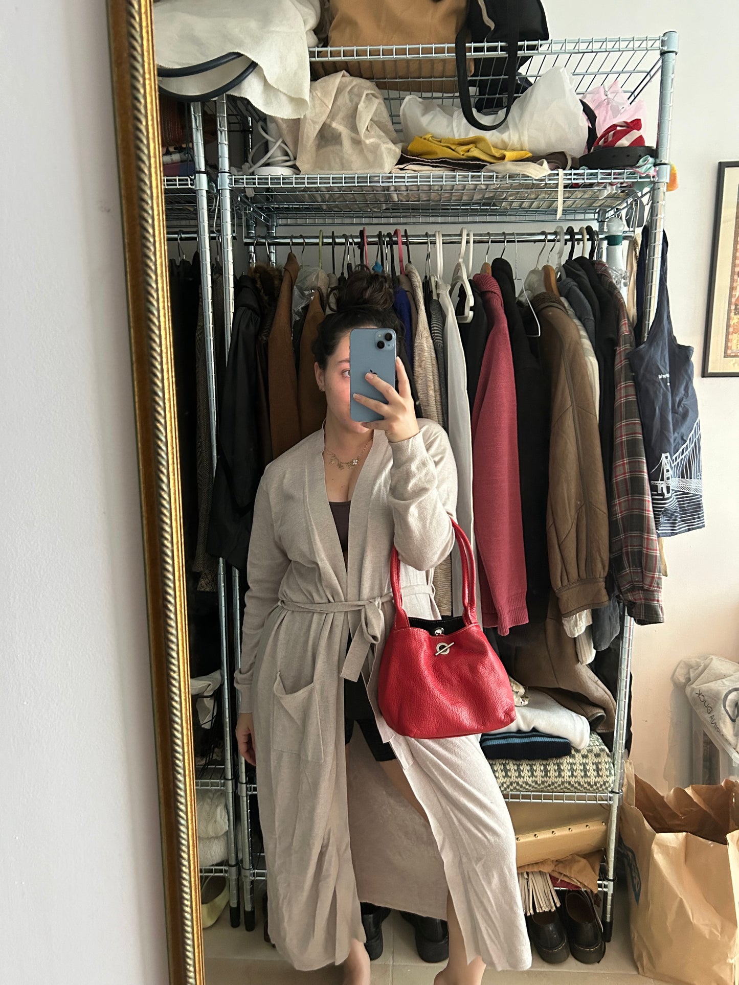 Red leather vintage bucket bag