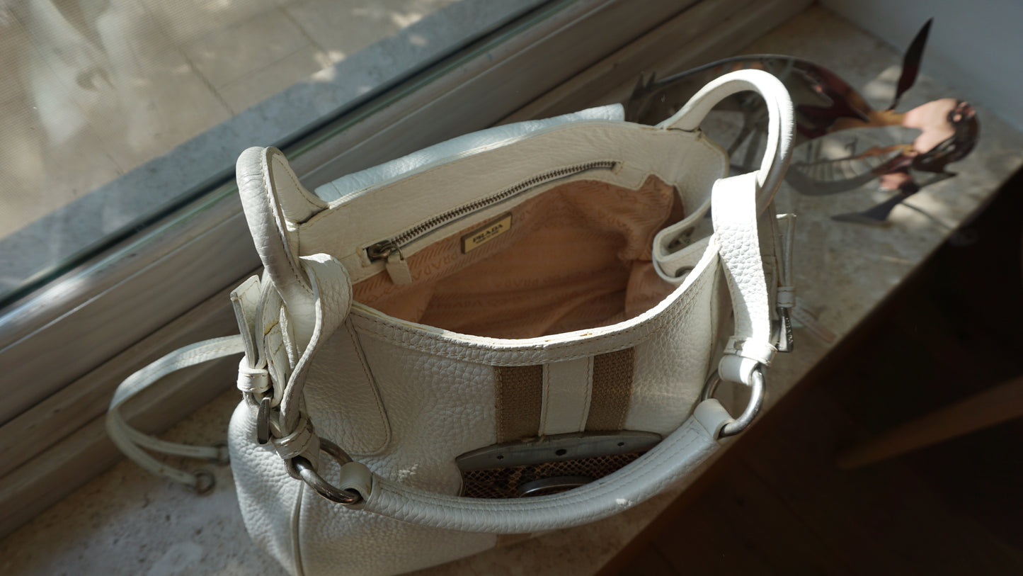 PRADA hobo white leather