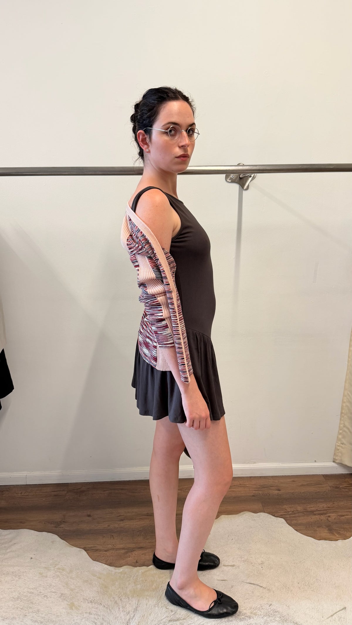 Cherry AKA Grey Drop-Waist Mini Romper