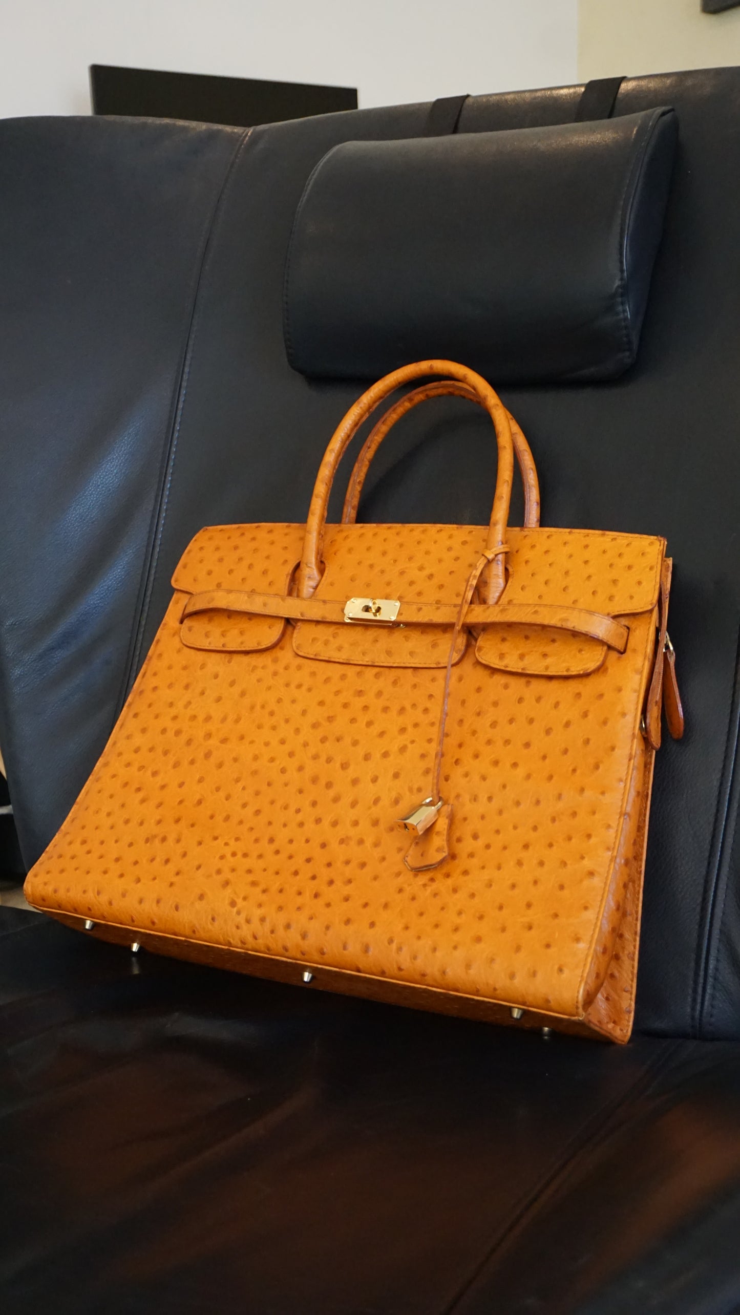 Francesco ROGANI large ostrich orange leather bag