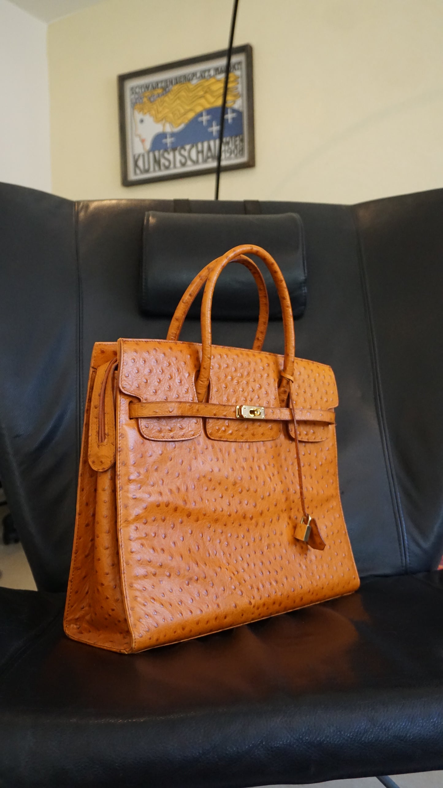 Francesco ROGANI large ostrich orange leather bag