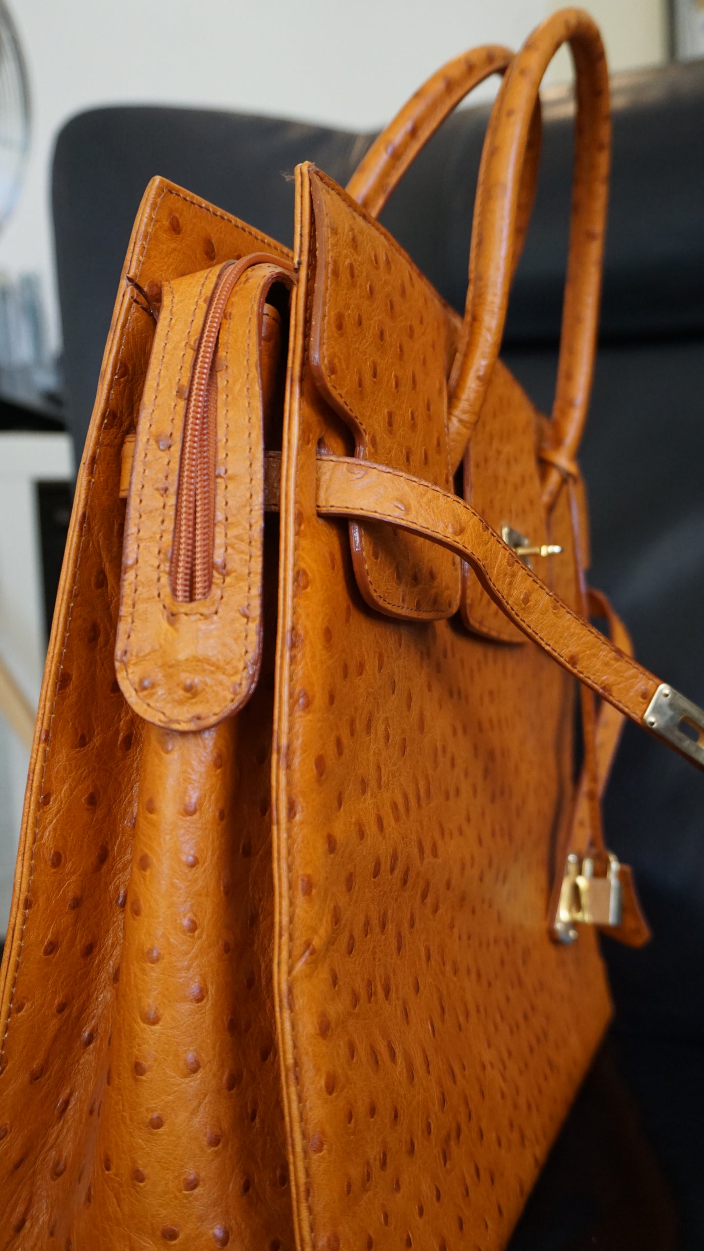 Francesco ROGANI large ostrich orange leather bag