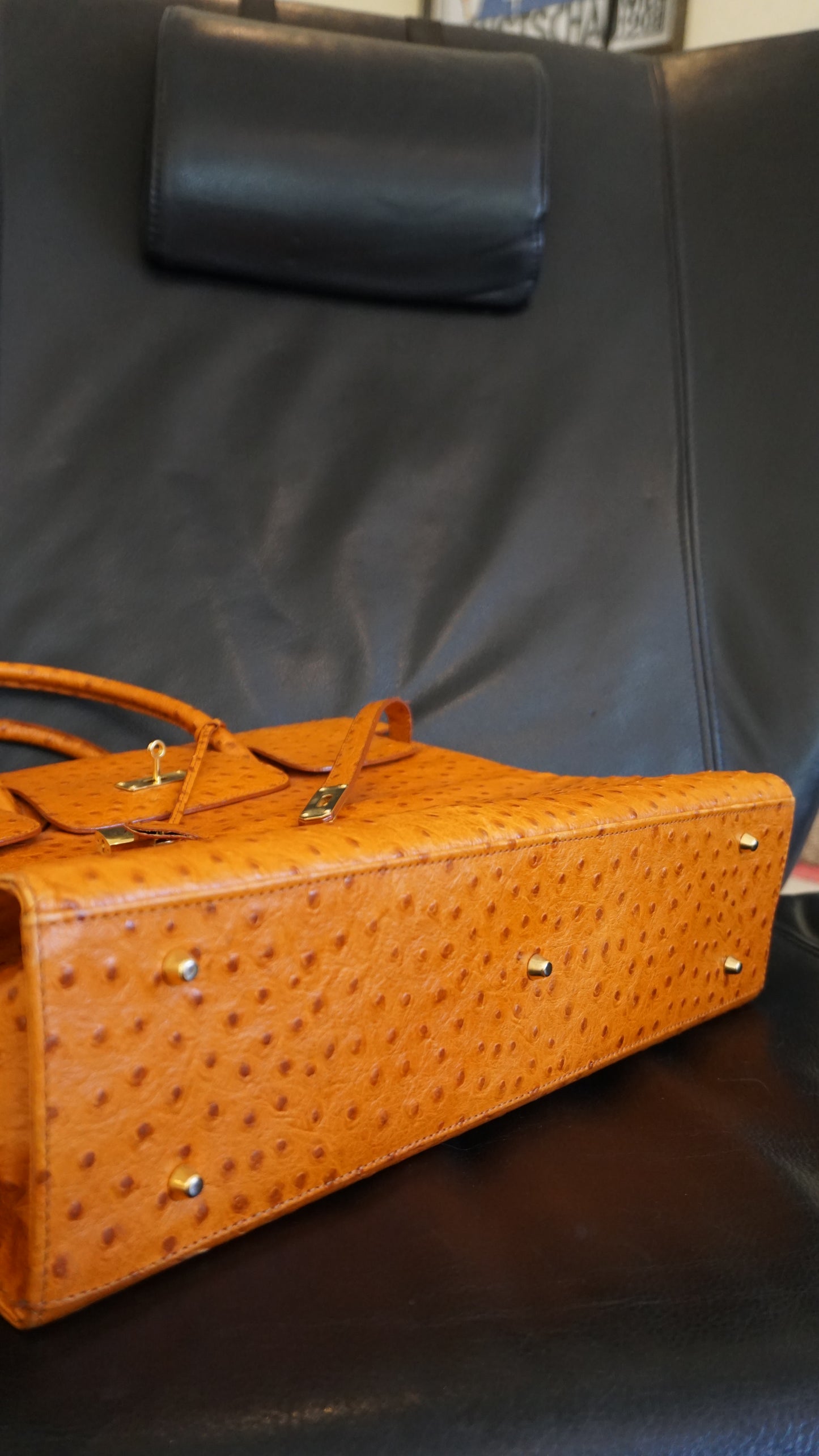 Francesco ROGANI large ostrich orange leather bag