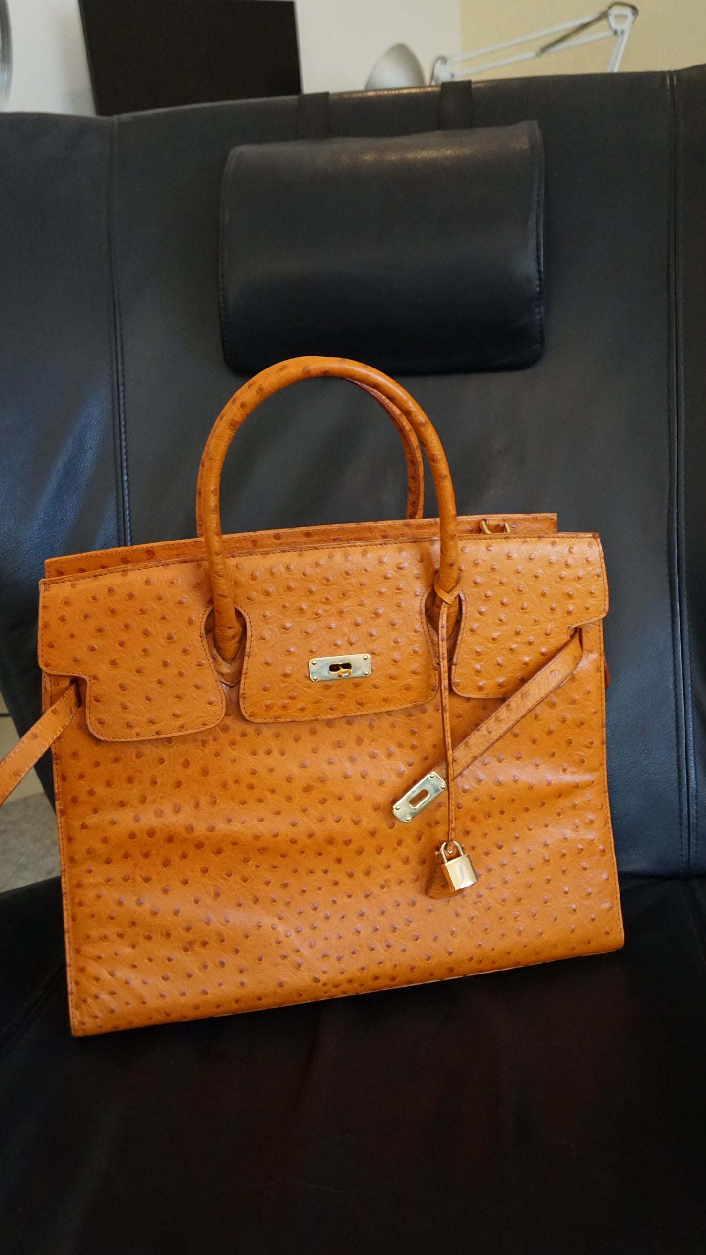 Francesco ROGANI large ostrich orange leather bag