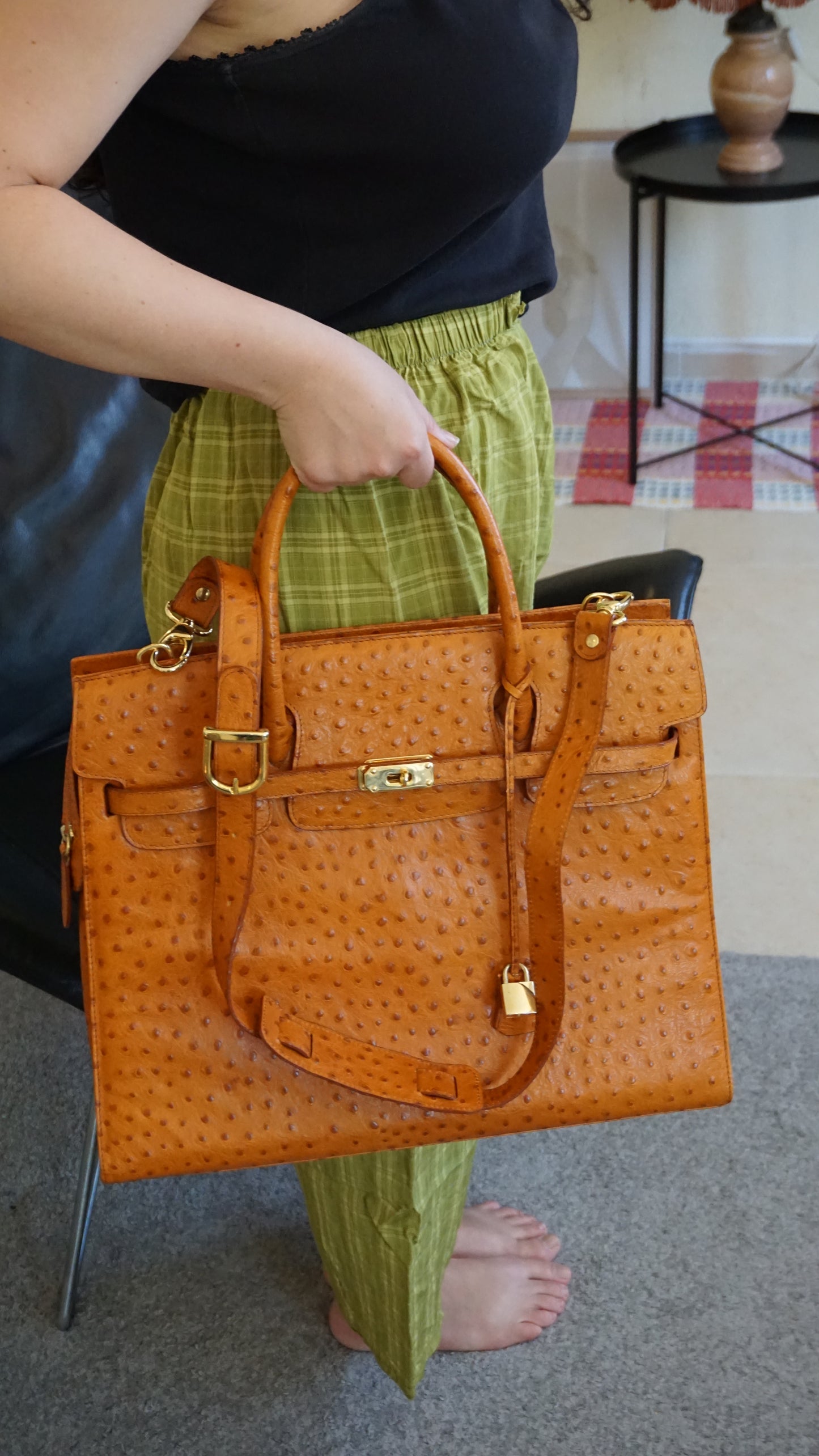 Francesco ROGANI large ostrich orange leather bag