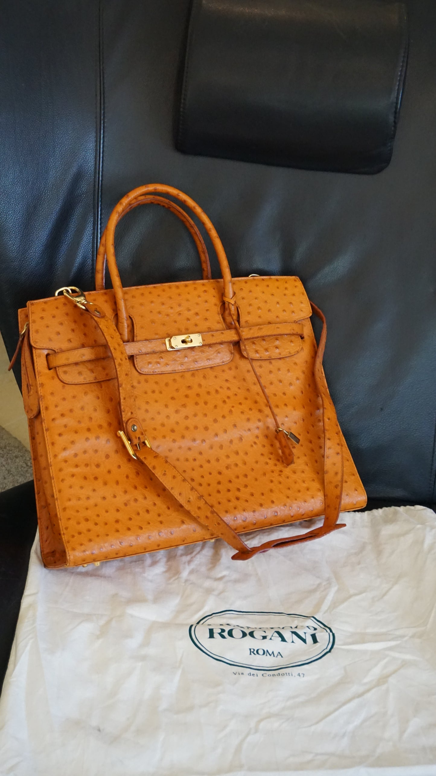 Francesco ROGANI large ostrich orange leather bag