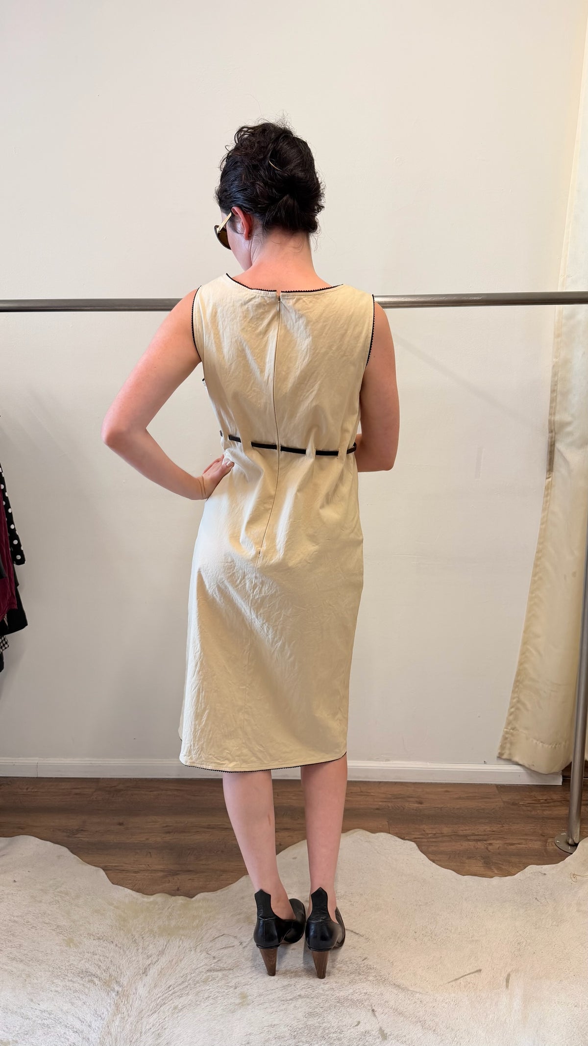 D&G Dolce & Gabbana Cream Belted Midi Dress 2000s