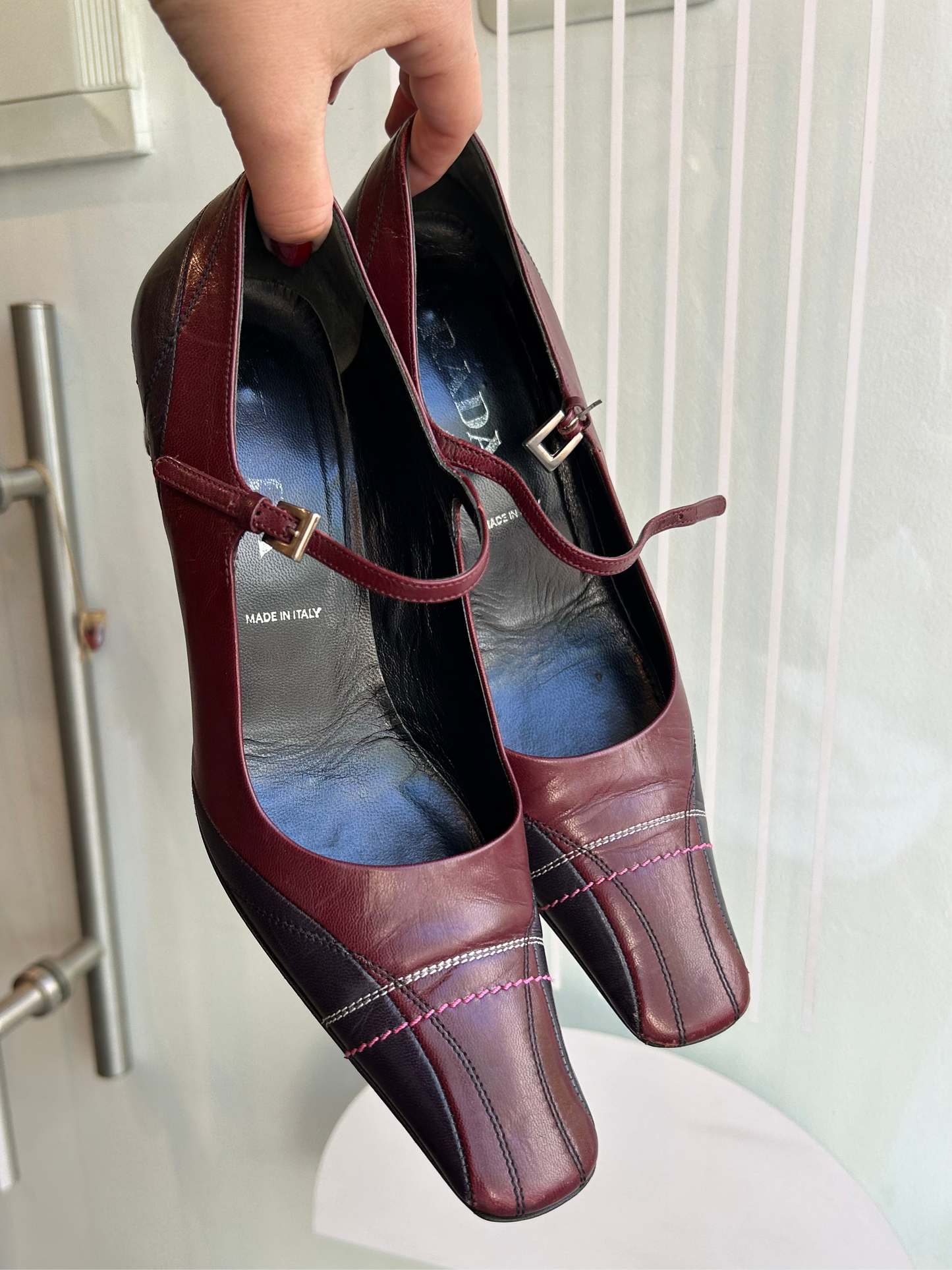 PRADA red kitten heel square toe 37.5 EU