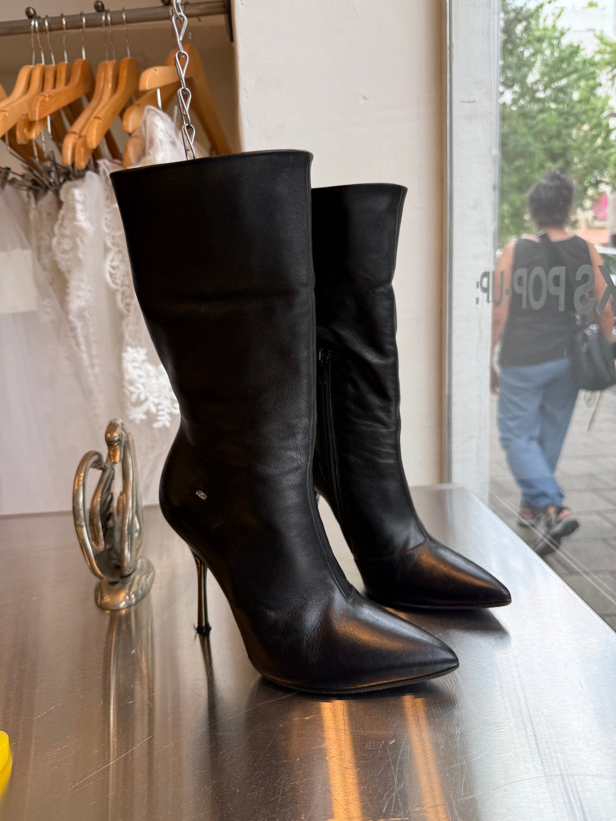 Sportmax by Max Mara Black Leather Fold-Over Stiletto Boots 35 EU
