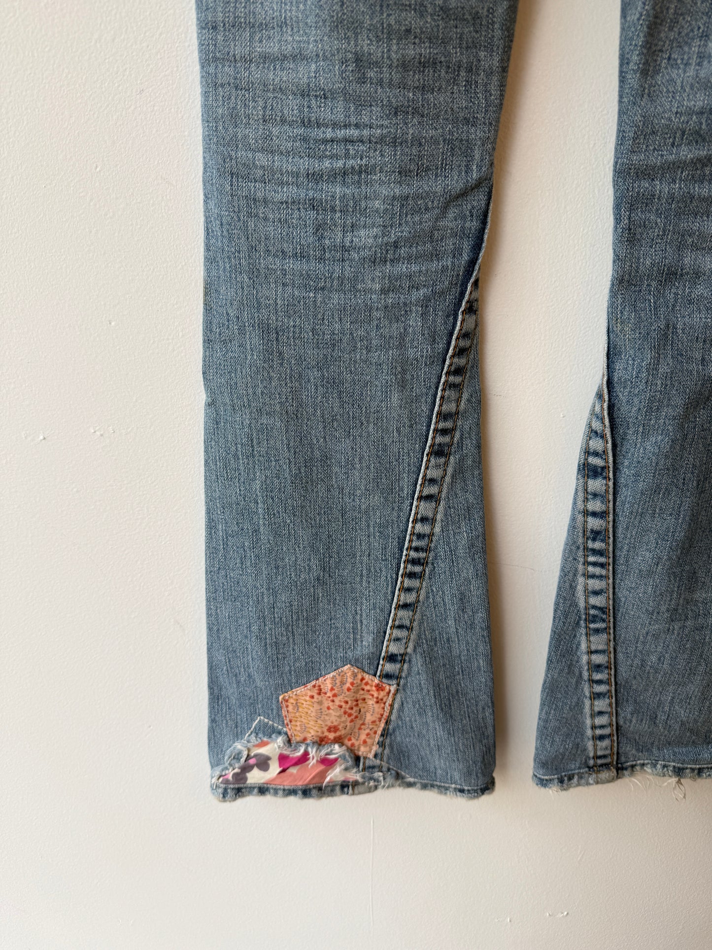 True Religion Patchwork Distressed Flare Jeans