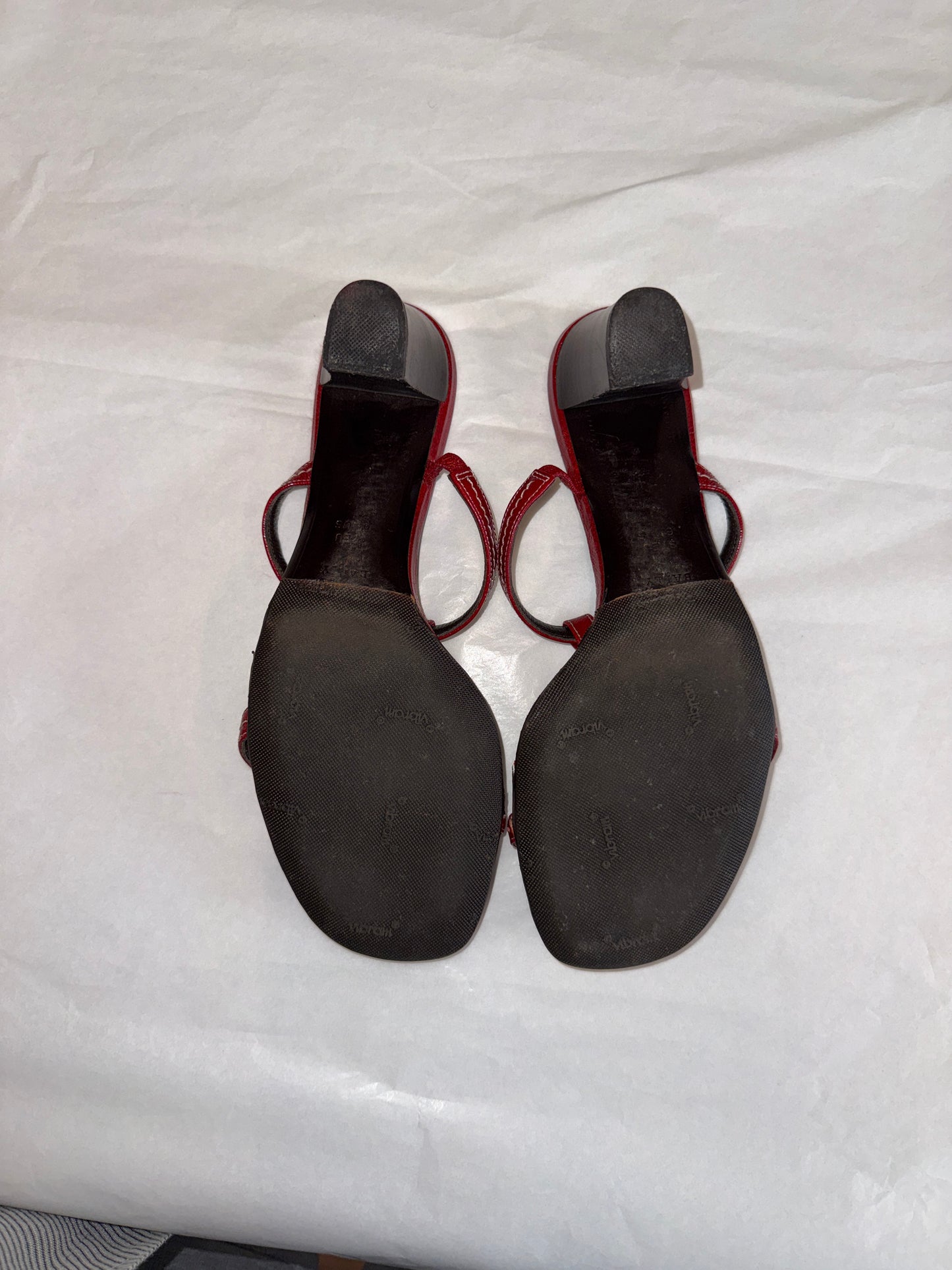 Bally Red Leather T-Strap Sandals