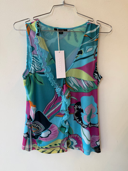 Comma Sheer Mesh Floral Ruffle Top
