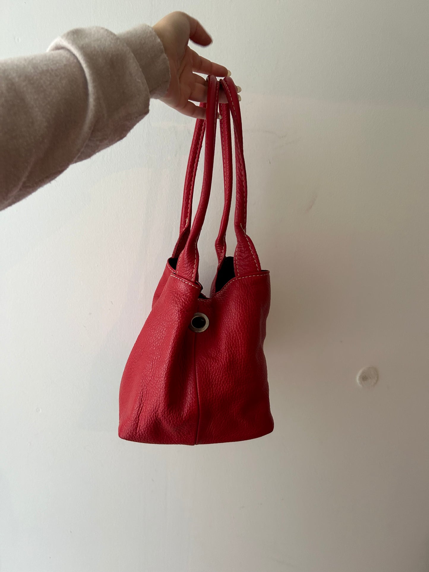 Red leather vintage bucket bag