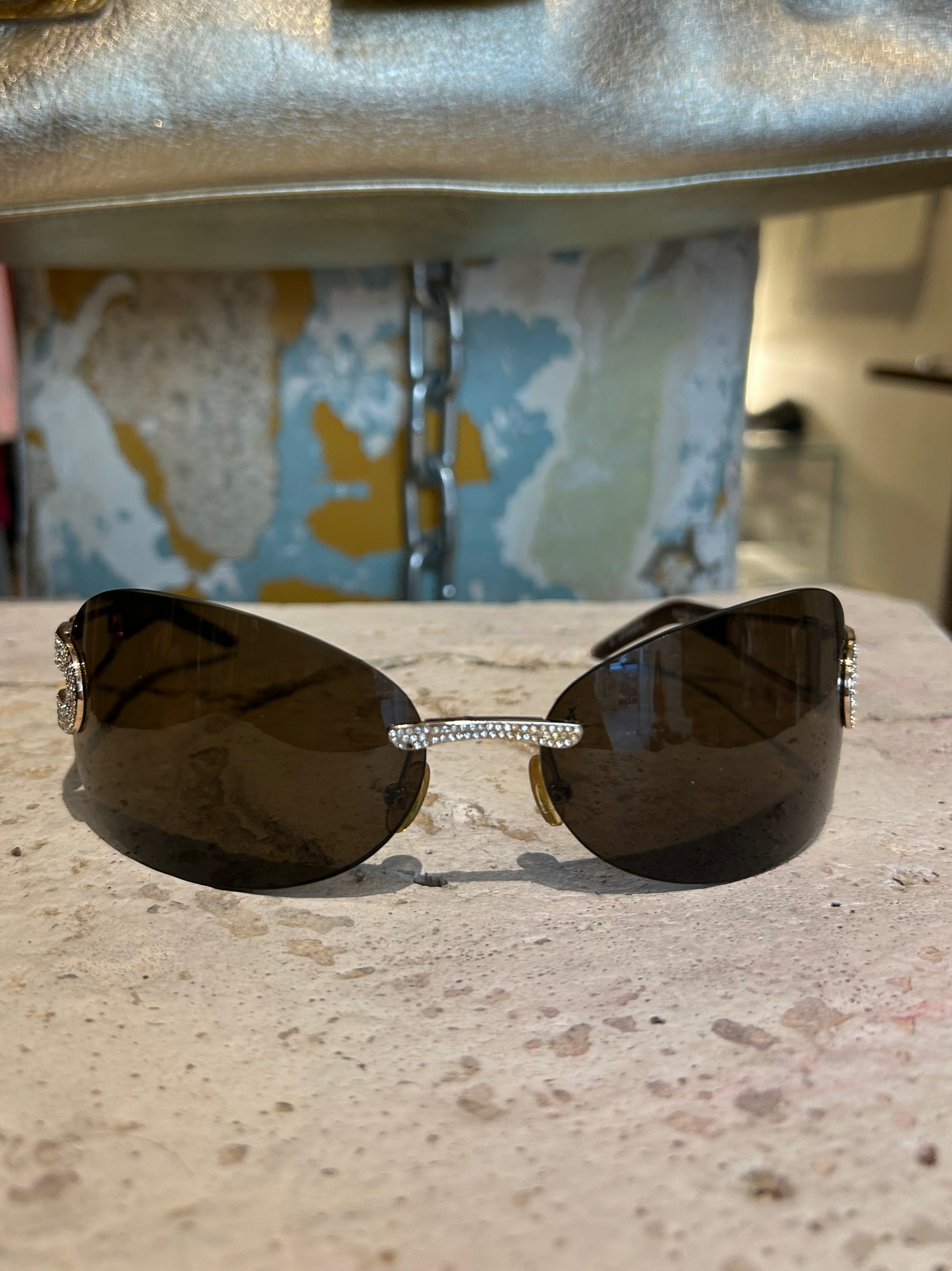 Gianfranco Ferrè swarovski safety pin gold sunglasses 🧷