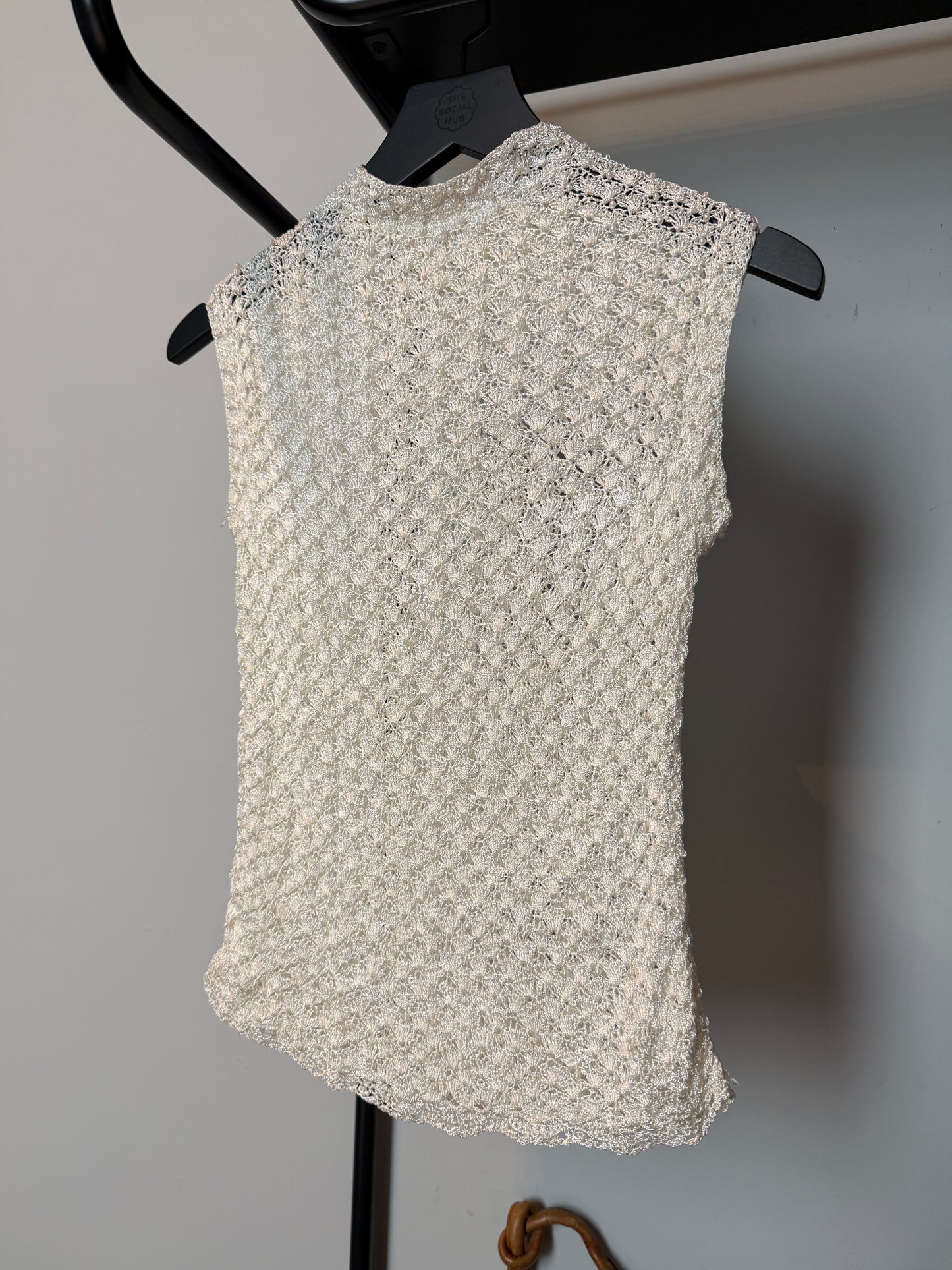 Vintage Pearl Beaded Crochet Knit Top