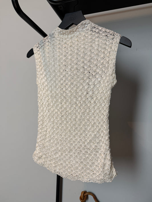 Vintage Pearl Beaded Crochet Knit Top