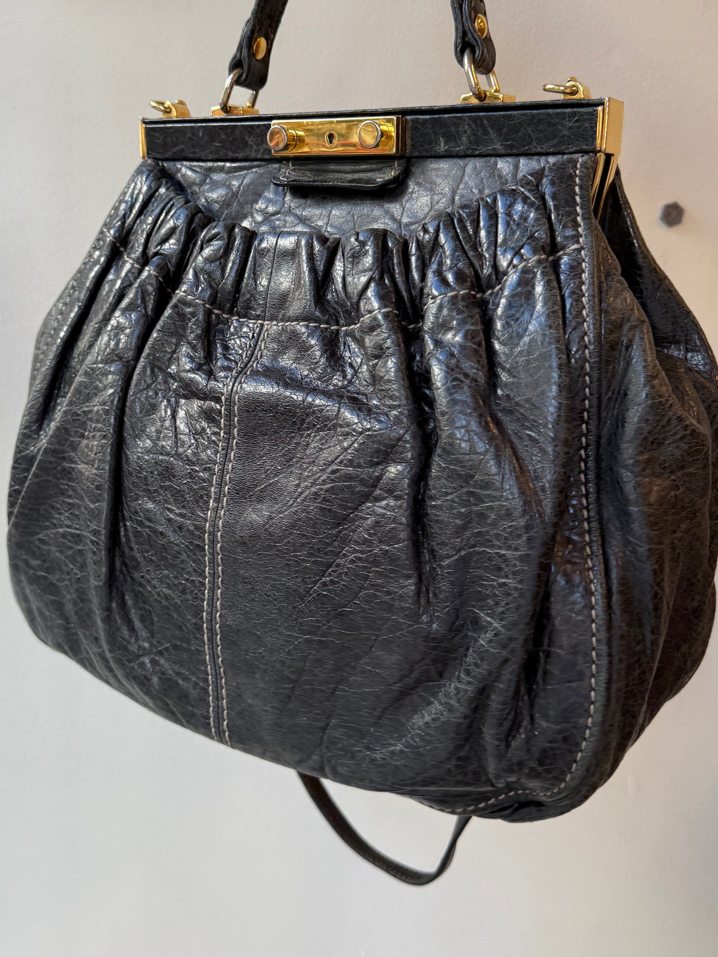Miu Miu soft black leather frame bag