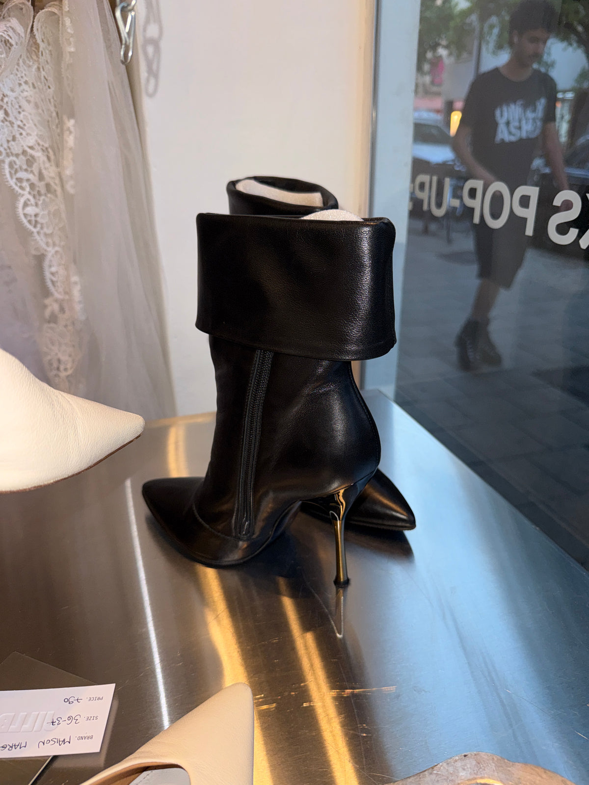 Sportmax by Max Mara Black Leather Fold-Over Stiletto Boots 35 EU