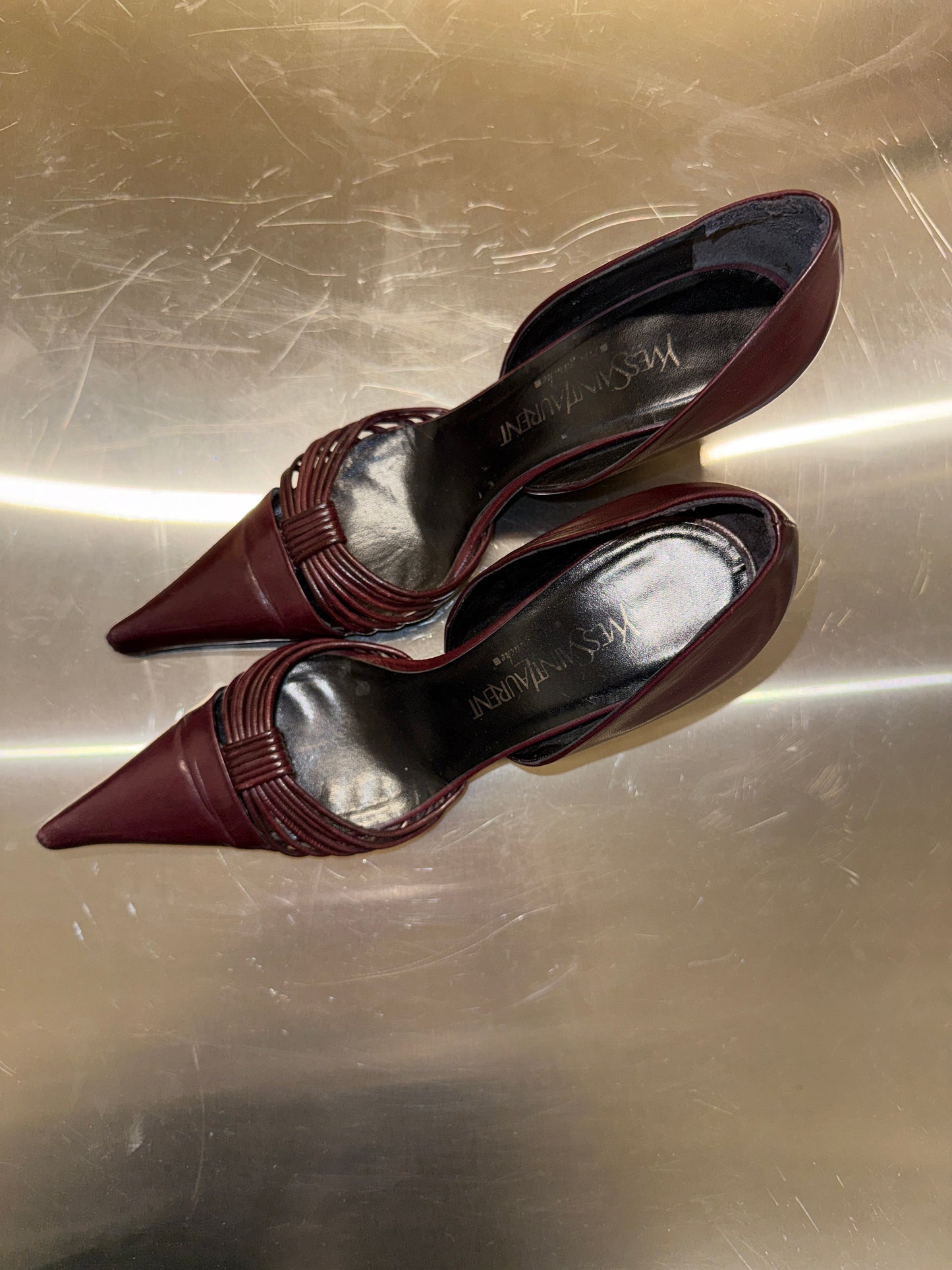 Yves Saint Laurent Oxblood Strappy Pointed Heels 38.5 EU