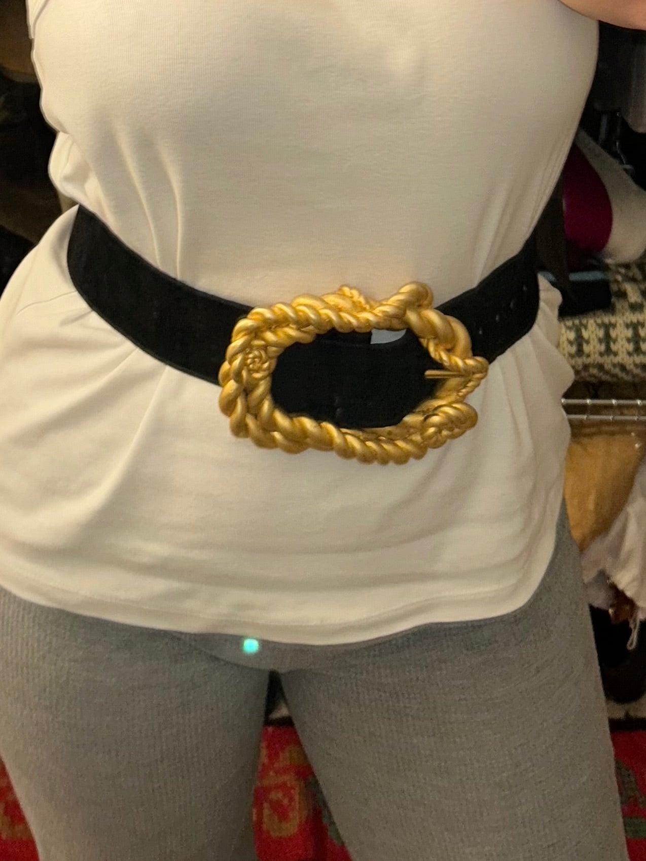 Chanel SS 1990 jumbo XL twisted rope black suede belt