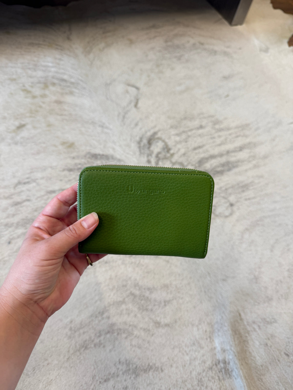 U by Ungaro Green Leather Zip Wallet