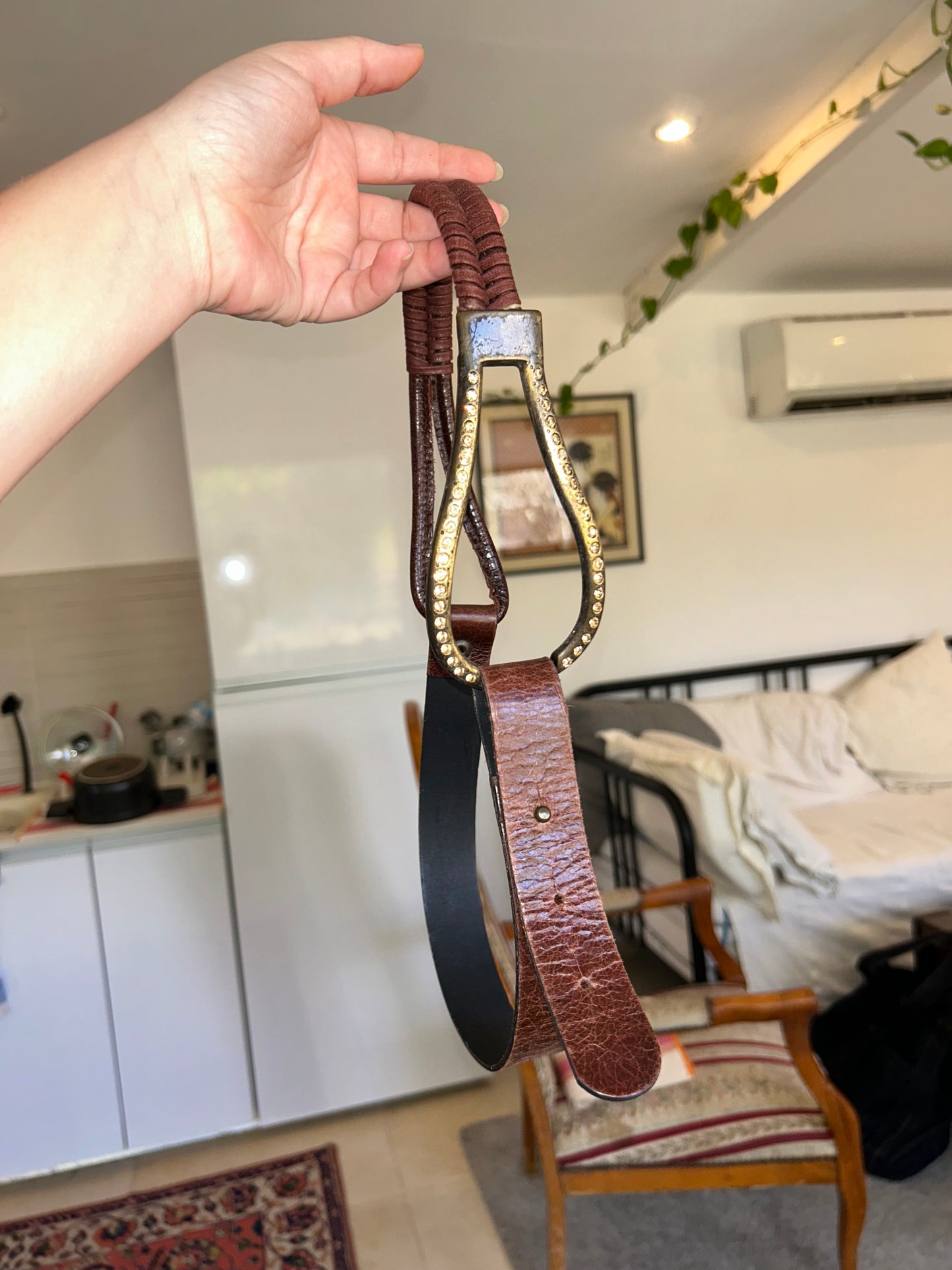 Vintage buckle fold belt - brown