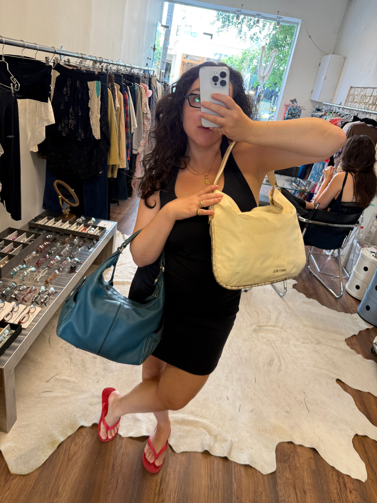Jimmy Choo Snakeskin-Trimmed Ivory Leather Hobo Bag Late 2000s