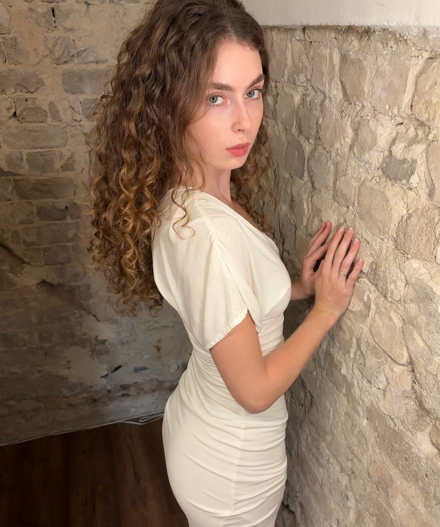 Bebe Asymmetric Ruched Dress