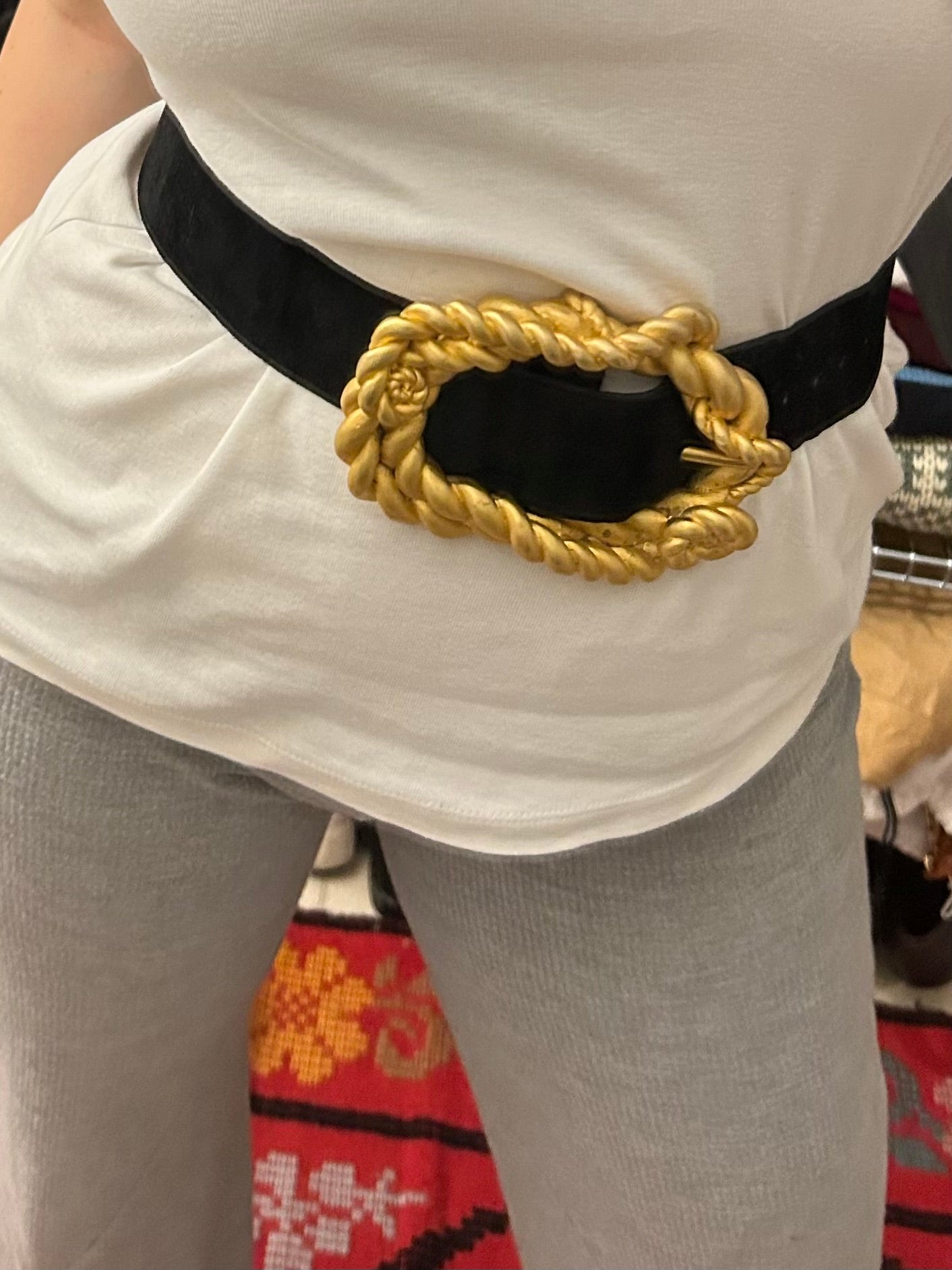 Chanel SS 1990 jumbo XL twisted rope black suede belt