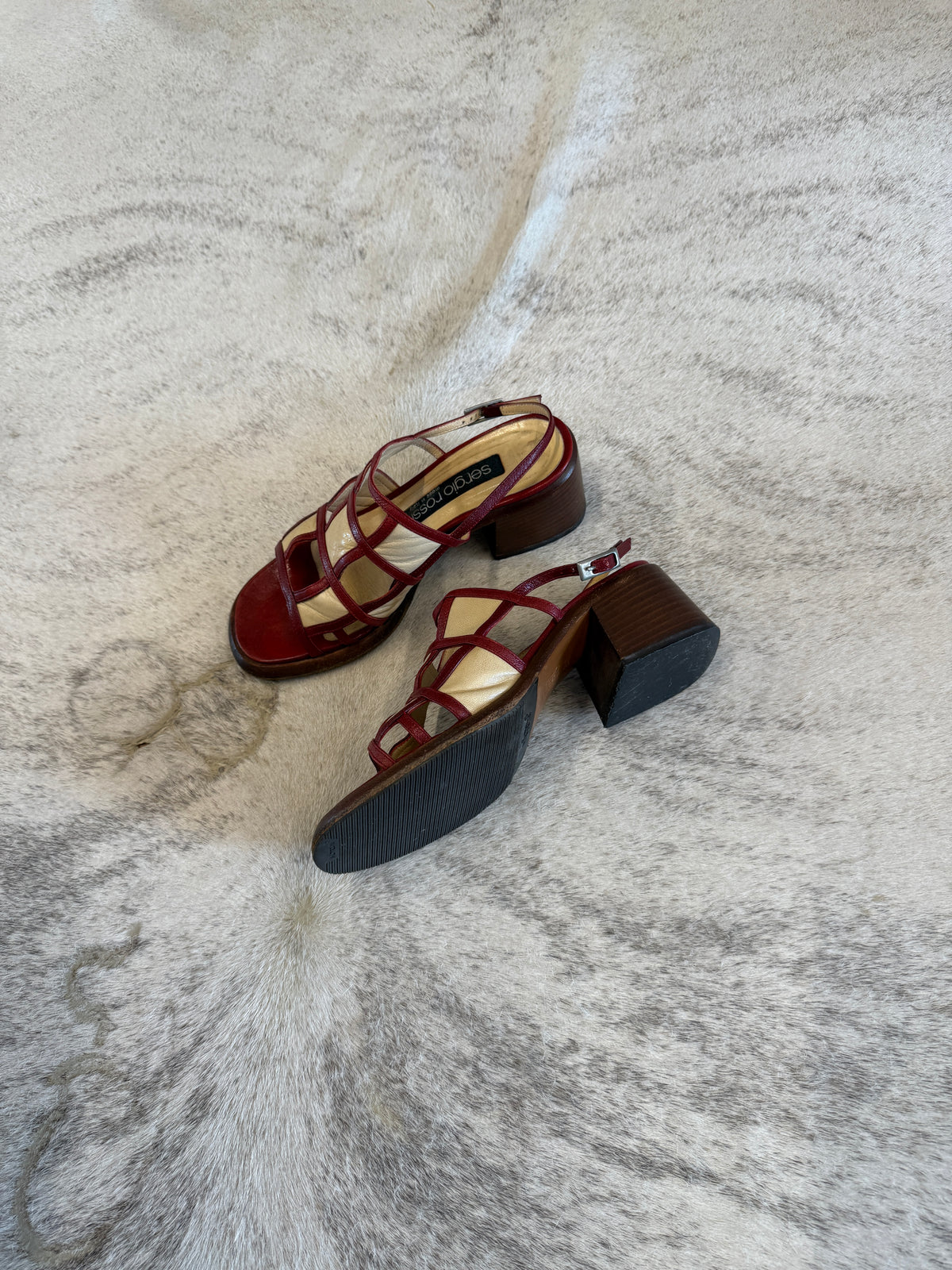 Sergio Rossi Burgundy Leather Strappy Sandals 35 EU