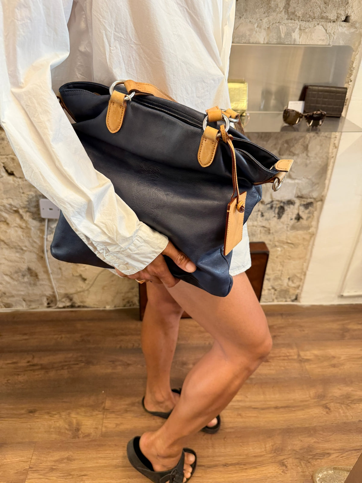 Polo Ralph Lauren Navy Leather Equestrian Tote Bag Late 2000s