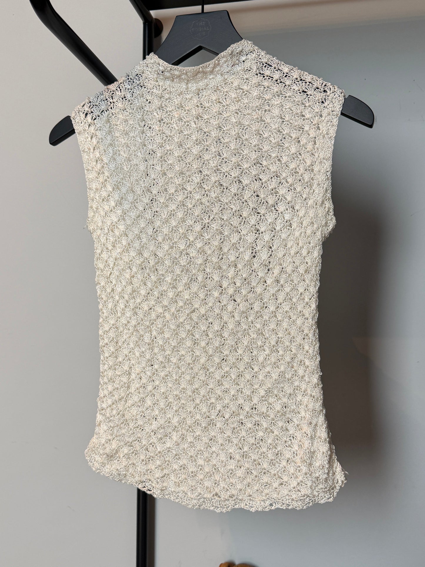 Vintage Pearl Beaded Crochet Knit Top