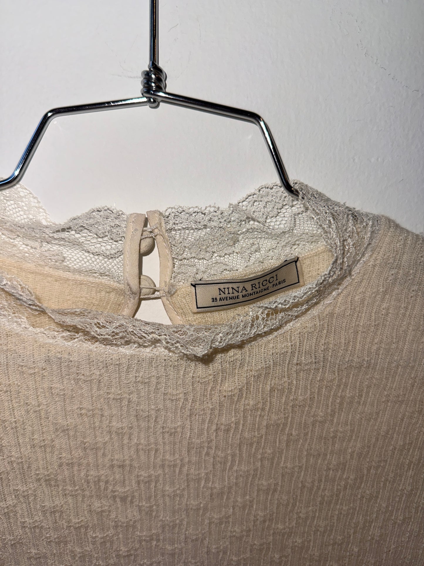 1990s Nina Ricci Wool Knit & Sheer Lace Top