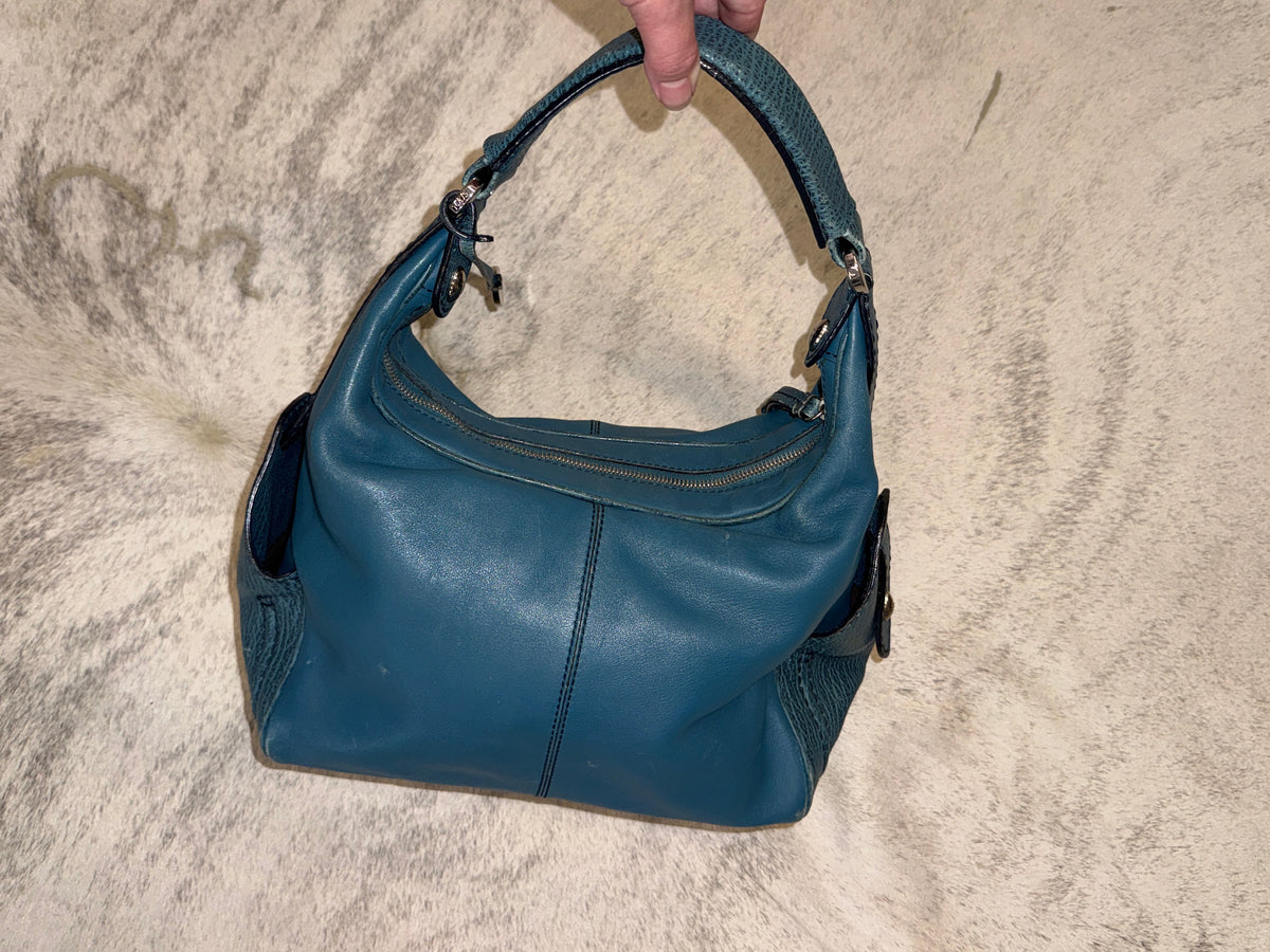 Tod’s Blue Leather Shoulder Bag 2000s
