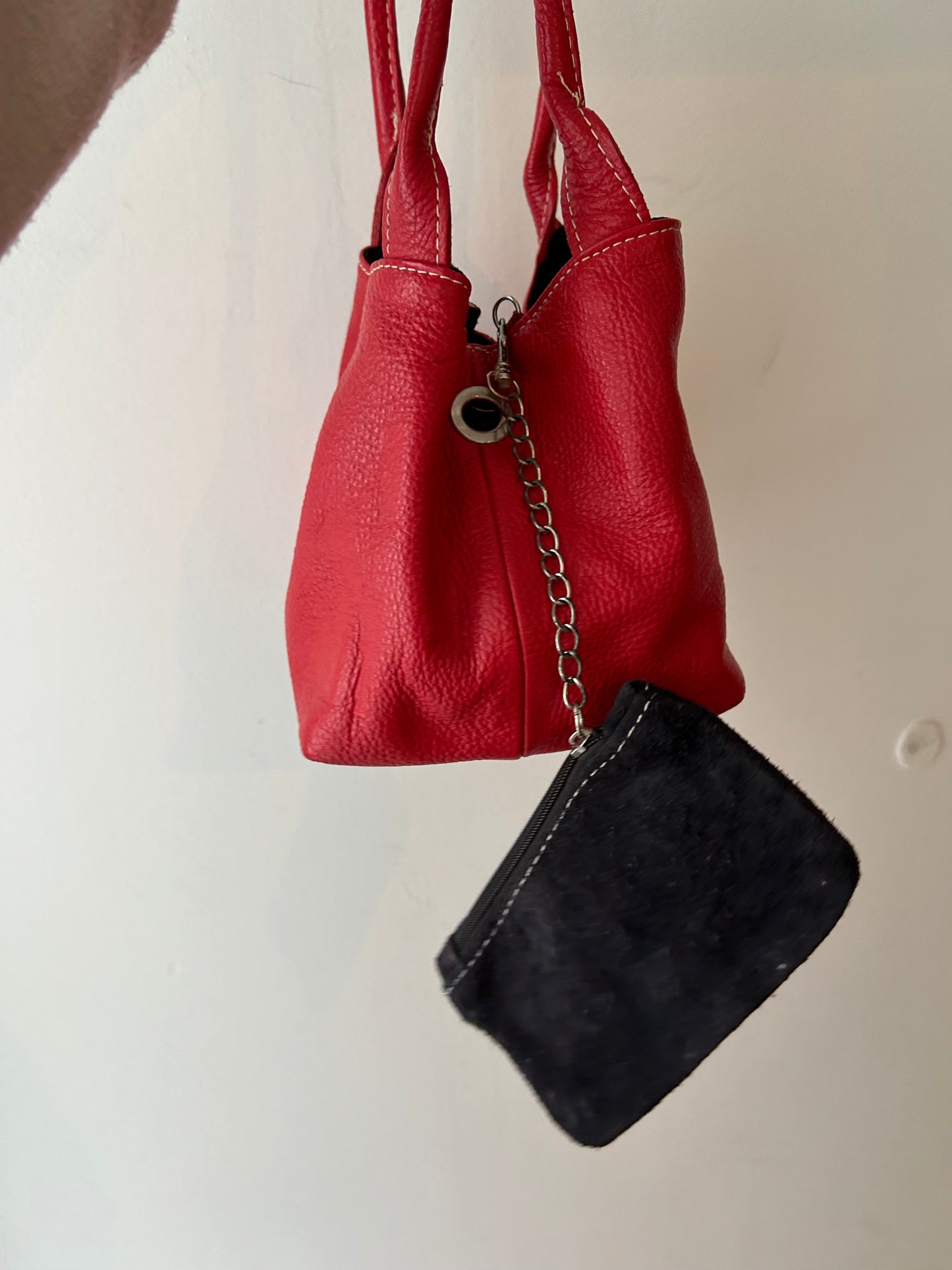 Red leather vintage bucket bag