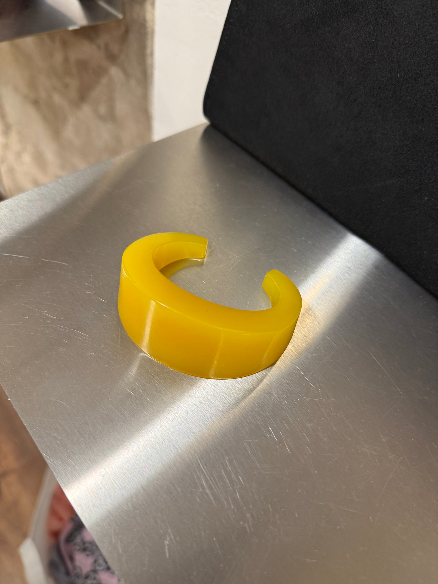 Vintage Yellow Chunky Resin Cuff Bracelet