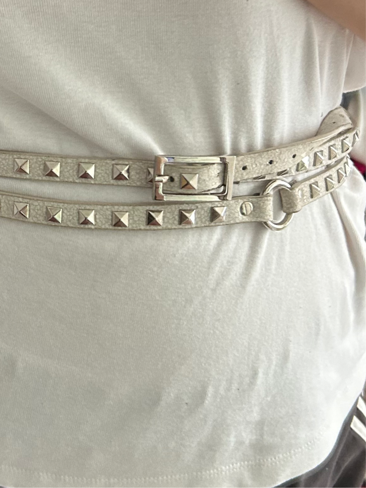 Long leather studs belt