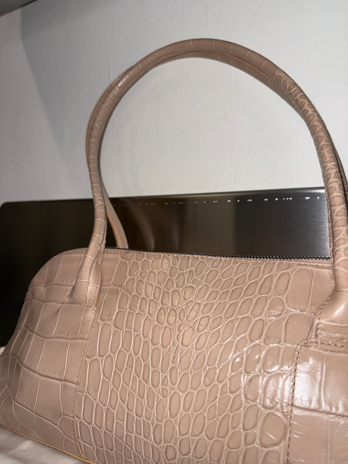 Furla Croc-Embossed Zip Tote