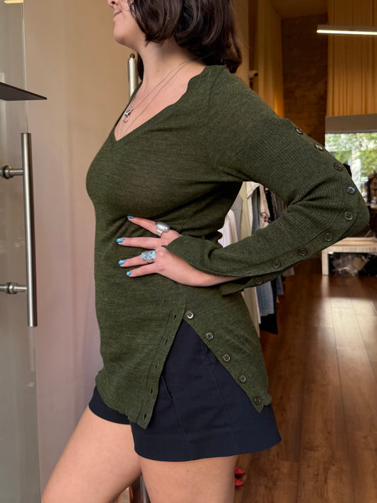 LIMI feu Olive Green Buttoned Knit