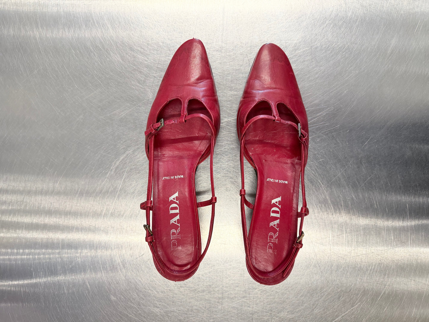 Prada Vintage Red Leather Pointed Slingback Flats