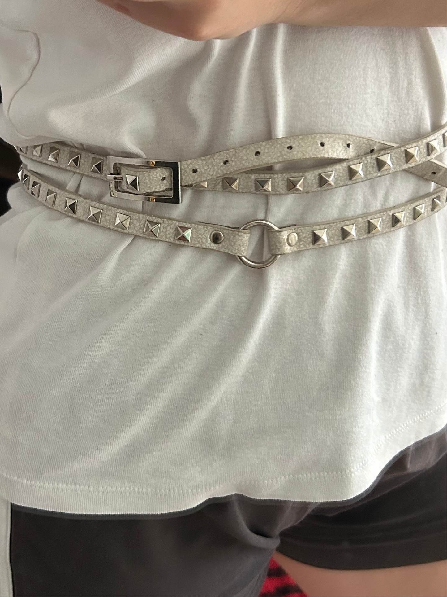 Long leather studs belt