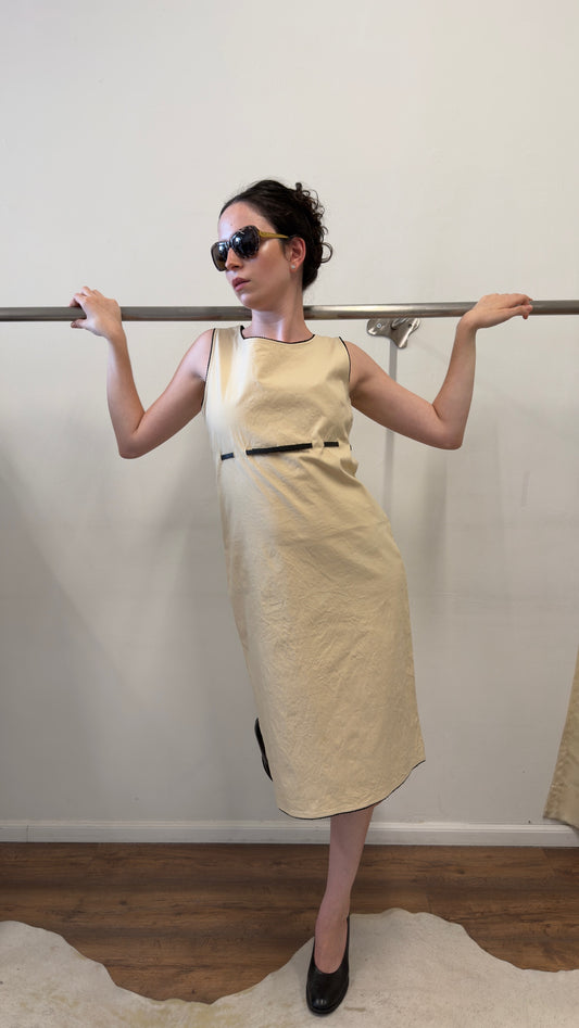 D&G Dolce & Gabbana Cream Belted Midi Dress 2000s