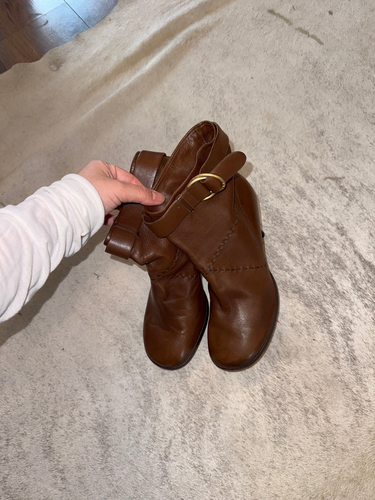 Chanel Leather Buckle Strap Ankle Boots 38.5 EU