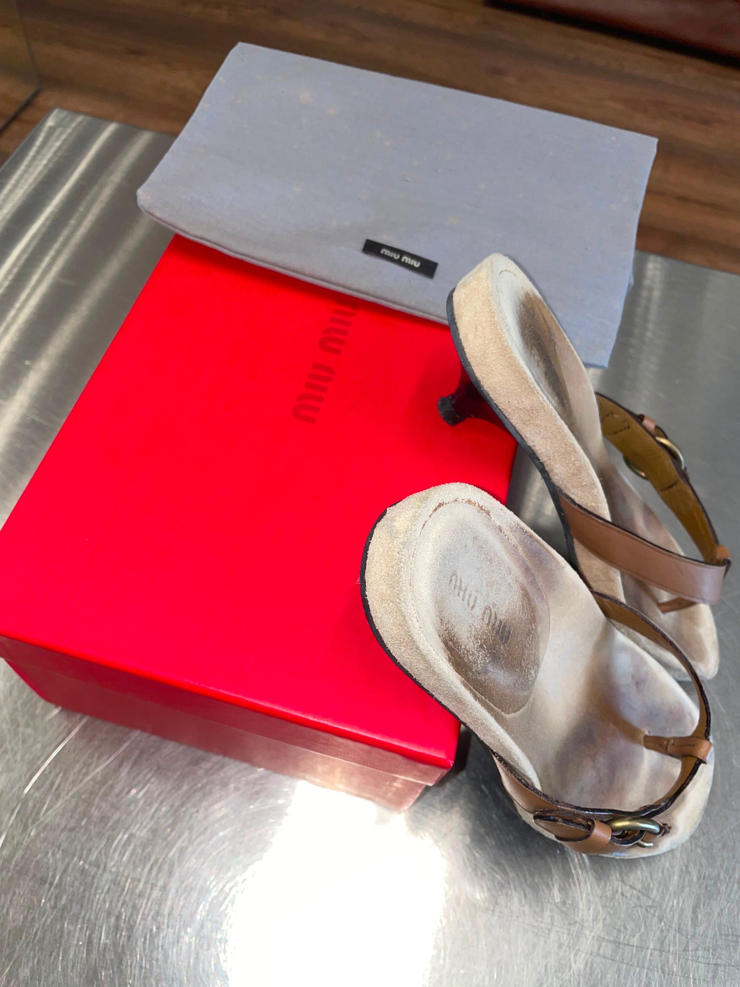 Miu Miu c.2002 leather kitten heel sandals