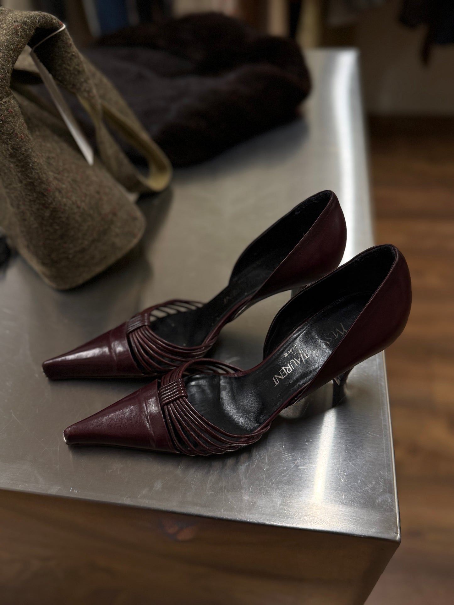 Yves Saint Laurent Oxblood Strappy Pointed Heels 38.5 EU